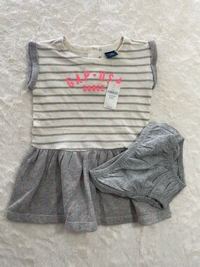 SALE! NWT GAP Striped Dress with Gray Bloomers and Neon Pink Logo Size 18-24 Mo
